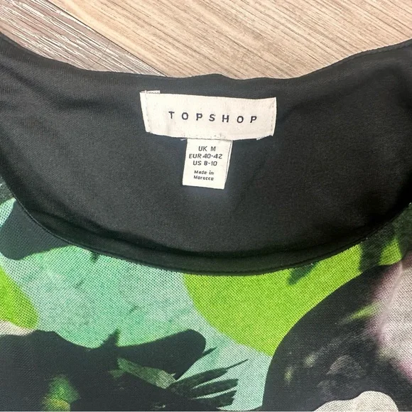 Topshop Green and Black Abstract Print Maxi Dress Long Sleeves mesh 8-10 - Picture 4 of 9